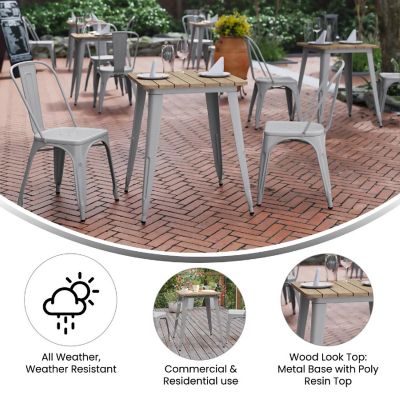 Merrick Lane Dryden Outdoor Dining Table, All Weather Poly Resin Top with Steel Base, 23.75" Square, Brown/Silver Image 3