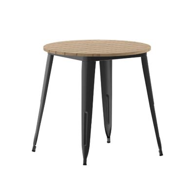 Merrick Lane Dryden Outdoor Dining Table, All Weather Poly Resin Top with Steel Base, 30" Round, Brown/Black Image 1