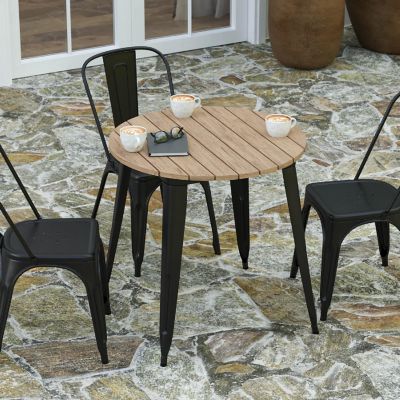 Merrick Lane Dryden Outdoor Dining Table, All Weather Poly Resin Top with Steel Base, 30" Round, Brown/Black Image 2