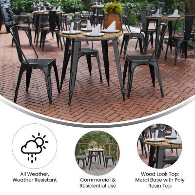 Merrick Lane Dryden Outdoor Dining Table, All Weather Poly Resin Top with Steel Base, 30" Round, Brown/Black Image 3