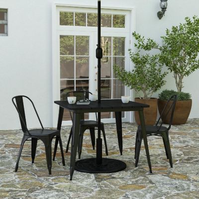 Merrick Lane Dryden Outdoor Dining Table with Umbrella Hole, All Weather Poly Resin Top and Steel Base, 36" Square, Brown/Black Image 1