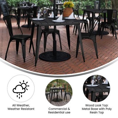 Merrick Lane Dryden Outdoor Dining Table with Umbrella Hole, All Weather Poly Resin Top and Steel Base, 36" Square, Brown/Black Image 3