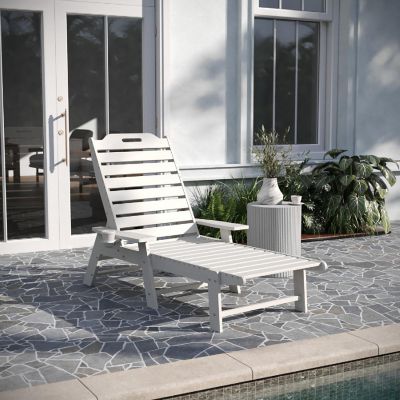 Merrick Lane Gaylord Adjustable Adirondack Lounger with Cup Holder- All-Weather Indoor/Outdoor HDPE Lounge Chair, White Image 1