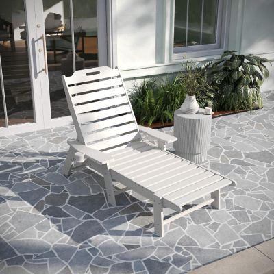 Merrick Lane Gaylord Adjustable Adirondack Lounger with Cup Holder- All-Weather Indoor/Outdoor HDPE Lounge Chair, White Image 2