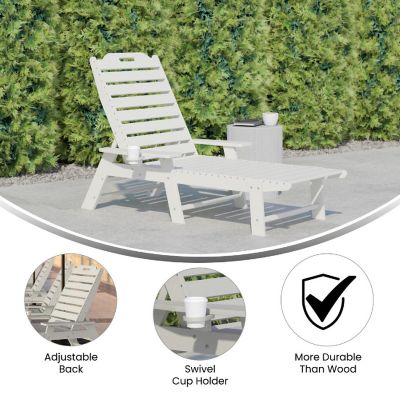 Merrick Lane Gaylord Adjustable Adirondack Lounger with Cup Holder- All-Weather Indoor/Outdoor HDPE Lounge Chair, White Image 3