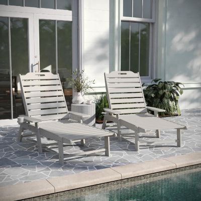 Merrick Lane Gaylord Adjustable Adirondack Loungers with Cup Holders- All-Weather Indoor/Outdoor HDPE Lounge Chairs, Set of 2, White Image 1
