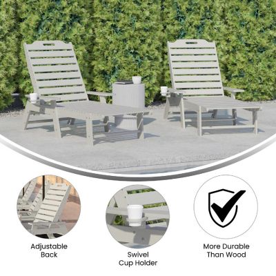 Merrick Lane Gaylord Adjustable Adirondack Loungers with Cup Holders- All-Weather Indoor/Outdoor HDPE Lounge Chairs, Set of 2, White Image 3