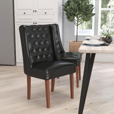 Merrick Lane Harmony Button Tufted Parsons Chair with Side Panel Detail in Black Faux Leather Image 1