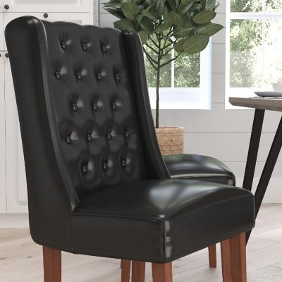 Merrick Lane Harmony Button Tufted Parsons Chair with Side Panel Detail in Black Faux Leather Image 2
