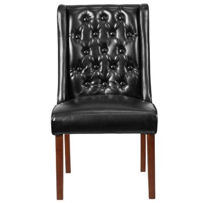 Merrick Lane Harmony Button Tufted Parsons Chair with Side Panel Detail in Black Faux Leather Image 3