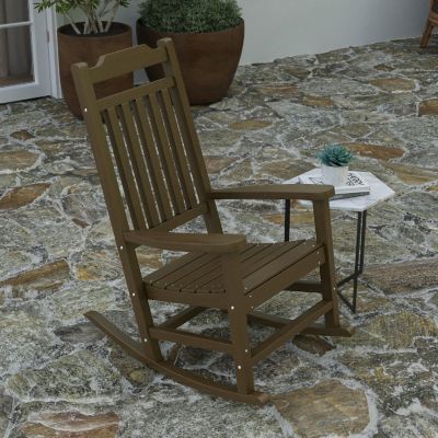 Merrick Lane Hillford Rocking Chair - Mahogany All Weather Porch Chair - Poly Resin Patio Chair - Indoor/Outdoor Rocker Chair Image 2