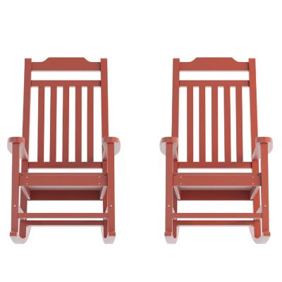 Merrick Lane Hillford Rocking Chair - Red All Weather Porch Chair - Poly Resin Patio Chair - Indoor/Outdoor Rocker Chairs - Set of 2 Image 1