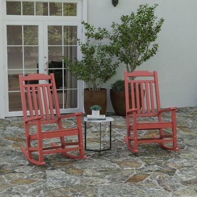 Merrick Lane Hillford Rocking Chair - Red All Weather Porch Chair - Poly Resin Patio Chair - Indoor/Outdoor Rocker Chairs - Set of 2 Image 1