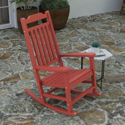 Merrick Lane Hillford Rocking Chair - Red All Weather Porch Chair - Poly Resin Patio Chair - Indoor/Outdoor Rocker Chairs - Set of 2 Image 2