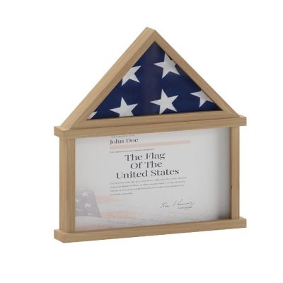 Merrick Lane Hughes Flag Display Case with Certificate Holder, Wall Mount or Freestand Display, Fits 9x5 Flag, Weathered Wood Image 1