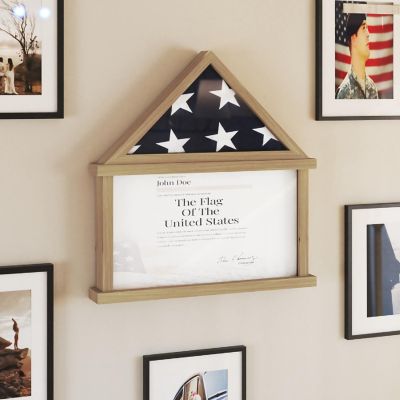 Merrick Lane Hughes Flag Display Case with Certificate Holder, Wall Mount or Freestand Display, Fits 9x5 Flag, Weathered Wood Image 1