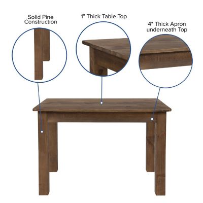 Merrick Lane Jessamine 46" x 30" Rectangular Antique Rustic Solid Pine Farm Dining Table Image 3