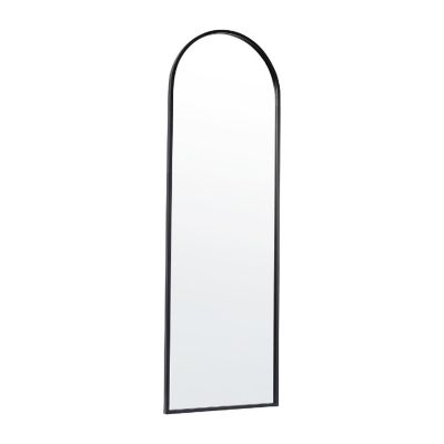 Merrick Lane Muriel 20"x30" Arched Floor Length Metal Framed Wall Mirror, Wall Mounted or Wall Leaning with Included Hanging Hardware in Black Image 1