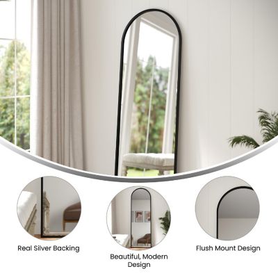 Merrick Lane Muriel 20"x30" Arched Floor Length Metal Framed Wall Mirror, Wall Mounted or Wall Leaning with Included Hanging Hardware in Black Image 3