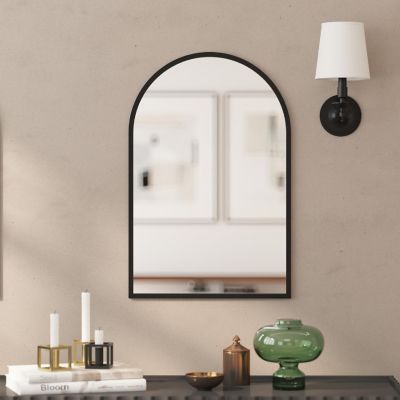 Merrick Lane Muriel 20"x30" Arched Metal Framed Wall Mirror for Entryways, Dining Rooms, and Living Rooms in Black Image 1