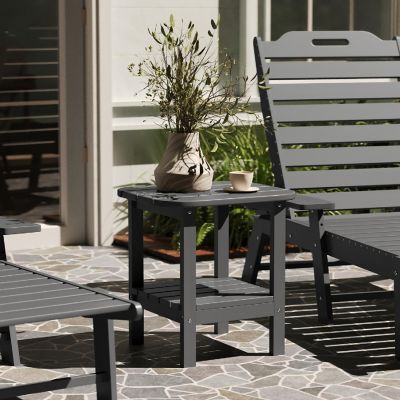 Merrick Lane Nassau 2-Tier Adirondack Side Table, All-Weather HDPE Indoor/Outdoor Accent Table, Gray Image 1