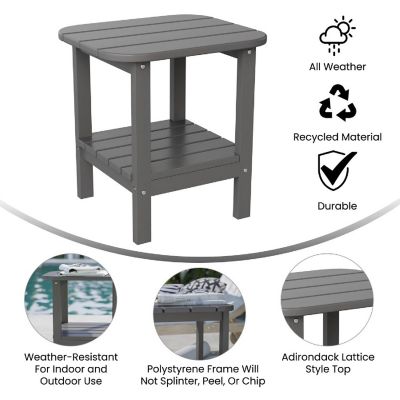 Merrick Lane Nassau 2-Tier Adirondack Side Table, All-Weather HDPE Indoor/Outdoor Accent Table, Gray Image 3