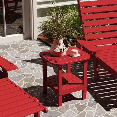 Merrick Lane Nassau 2-Tier Adirondack Side Table, All-Weather HDPE Indoor/Outdoor Accent Table, Red Image 2
