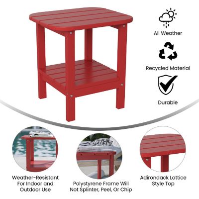 Merrick Lane Nassau 2-Tier Adirondack Side Table, All-Weather HDPE Indoor/Outdoor Accent Table, Red Image 3