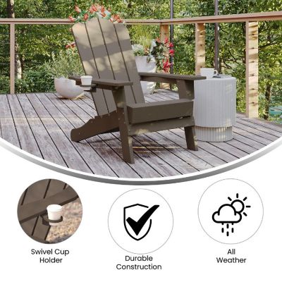 Merrick Lane Nassau Adirondack Chair with Cup Holder, Weather Resistant Poly Resin Adirondack Chair, Brown Image 1