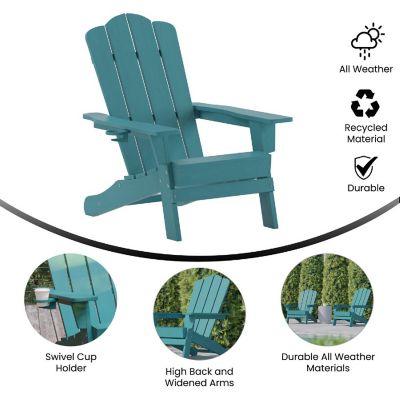 Merrick Lane Nassau Adirondack Chairs with Cup Holders, Weather Resistant Poly Resin Adirondack Chairs, Set of 2, Blue Image 3