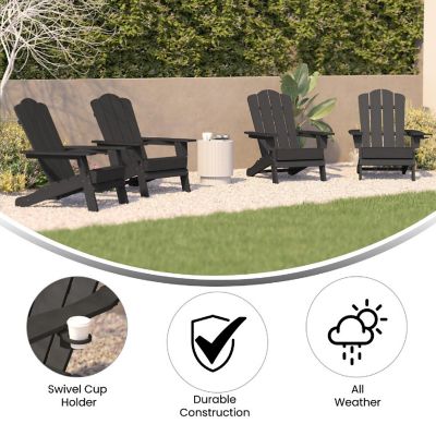 Merrick Lane Nassau Adirondack Chairs with Cup Holders, Weather Resistant Poly Resin Adirondack Chairs, Set of 4, Gray Image 2