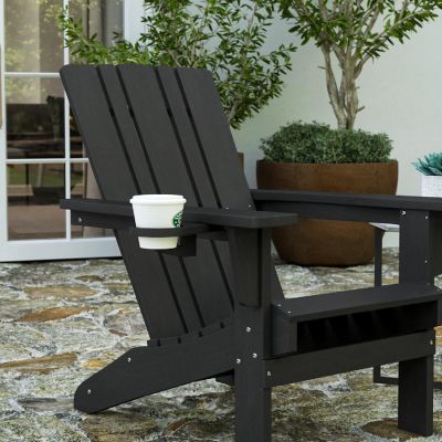 Merrick Lane Ridley Adirondack Chair with Cup Holder, Weather Resistant Poly Resin Adirondack Chair, Black Image 2