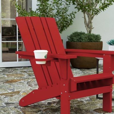 Merrick Lane Ridley Adirondack Chair with Cup Holder, Weather Resistant Poly Resin Adirondack Chair, Red Image 2