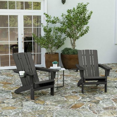 Merrick Lane Ridley Adirondack Chairs with Cup Holders, Weather Resistant Poly Resin Adirondack Chairs, Set of 2, Gray Image 1
