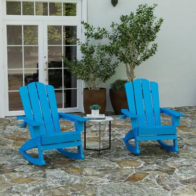 Merrick Lane Ridley Adirondack Rocking Chairs with Cup Holder, Weather Resistant Poly Resin Adirondack Rocking Chairs, Set of 2, Blue Image 1