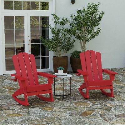 Merrick Lane Ridley Adirondack Rocking Chairs with Cup Holder, Weather Resistant Poly Resin Adirondack Rocking Chairs, Set of 2, Red Image 1