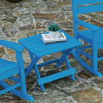 Merrick Lane Ridley Outdoor Folding Side Table, Portable All-Weather HDPE Adirondack Side Table, Blue Image 1