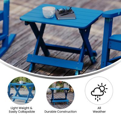 Merrick Lane Ridley Outdoor Folding Side Table, Portable All-Weather HDPE Adirondack Side Table, Blue Image 2