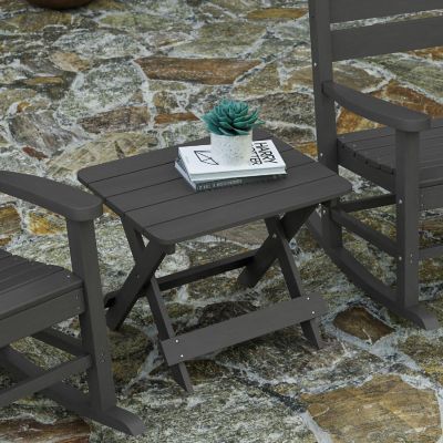 Merrick Lane Ridley Outdoor Folding Side Table, Portable All-Weather HDPE Adirondack Side Table, Gray Image 2