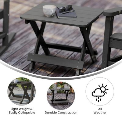 Merrick Lane Ridley Outdoor Folding Side Table, Portable All-Weather HDPE Adirondack Side Table, Gray Image 3