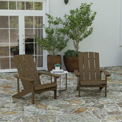 Merrick Lane Riviera Adirondack Patio Chairs - Mahogany - Vertical Back - Wide Arms - Slanted Seat - Weather Resistant - Set Of Two Image 1