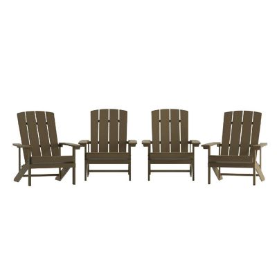 Merrick Lane Riviera Adirondack Patio Chairs - Mahogany - Vertical Back - Wide Arms - Slanted Seat - Weather Resistant - Set Of Two Image 1