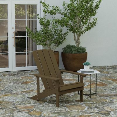 Merrick Lane Riviera Adirondack Patio Chairs - Mahogany Weather Resistant Vertical Back & Wide Arms - Slanted Seat Image 1