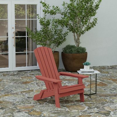 Merrick Lane Riviera Poly Resin Folding Adirondack Lounge Chair - Red - Indoor/Outdoor - Weather Resistant Image 1