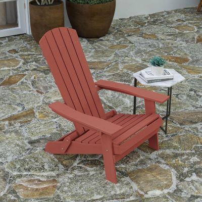 Merrick Lane Riviera Poly Resin Folding Adirondack Lounge Chair - Red - Indoor/Outdoor - Weather Resistant Image 2