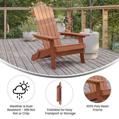 Merrick Lane Riviera Poly Resin Folding Adirondack Lounge Chair - Red - Indoor/Outdoor - Weather Resistant Image 3