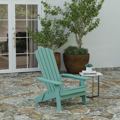 Merrick Lane Riviera Poly Resin Folding Adirondack Lounge Chair - Sea Foam - Indoor/Outdoor - Weather Resistant Image 1