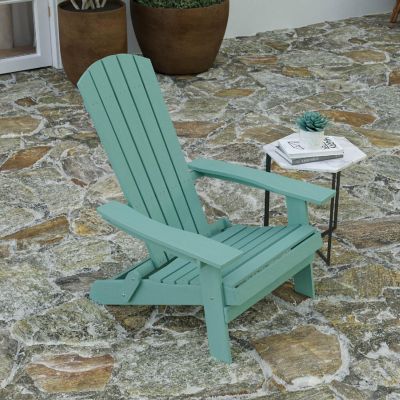 Merrick Lane Riviera Poly Resin Folding Adirondack Lounge Chair - Sea Foam - Indoor/Outdoor - Weather Resistant Image 2