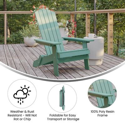 Merrick Lane Riviera Poly Resin Folding Adirondack Lounge Chair - Sea Foam - Indoor/Outdoor - Weather Resistant Image 3