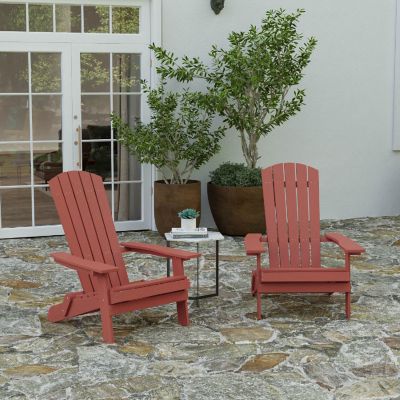 Merrick Lane Riviera Poly Resin Folding Adirondack Lounge Chairs - Red - Indoor/Outdoor - Weather Resistant - Set of 2 Image 1
